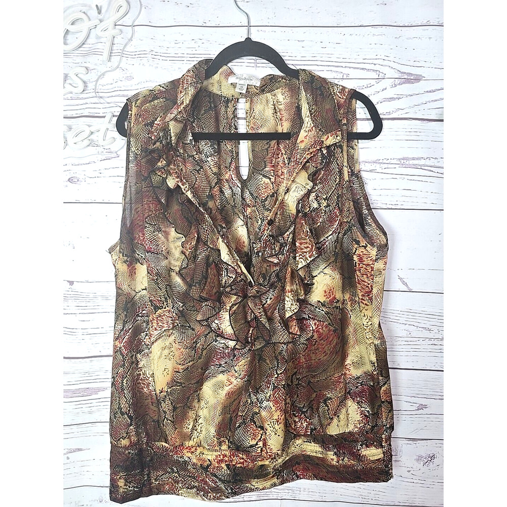 Dressbarn Brown Snake Print Ruffle Popover Sleeveless Top‎ Womens Plus Size 3X